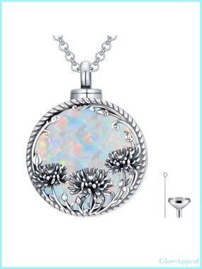 925 Sterling Silver Opal Urn Necklace Ashes Pendant Birth Flower Cremation